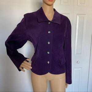 Vintage Leslie Fay Dresses Petite Velvet Button Down Jacket Blazer Purple sz 16